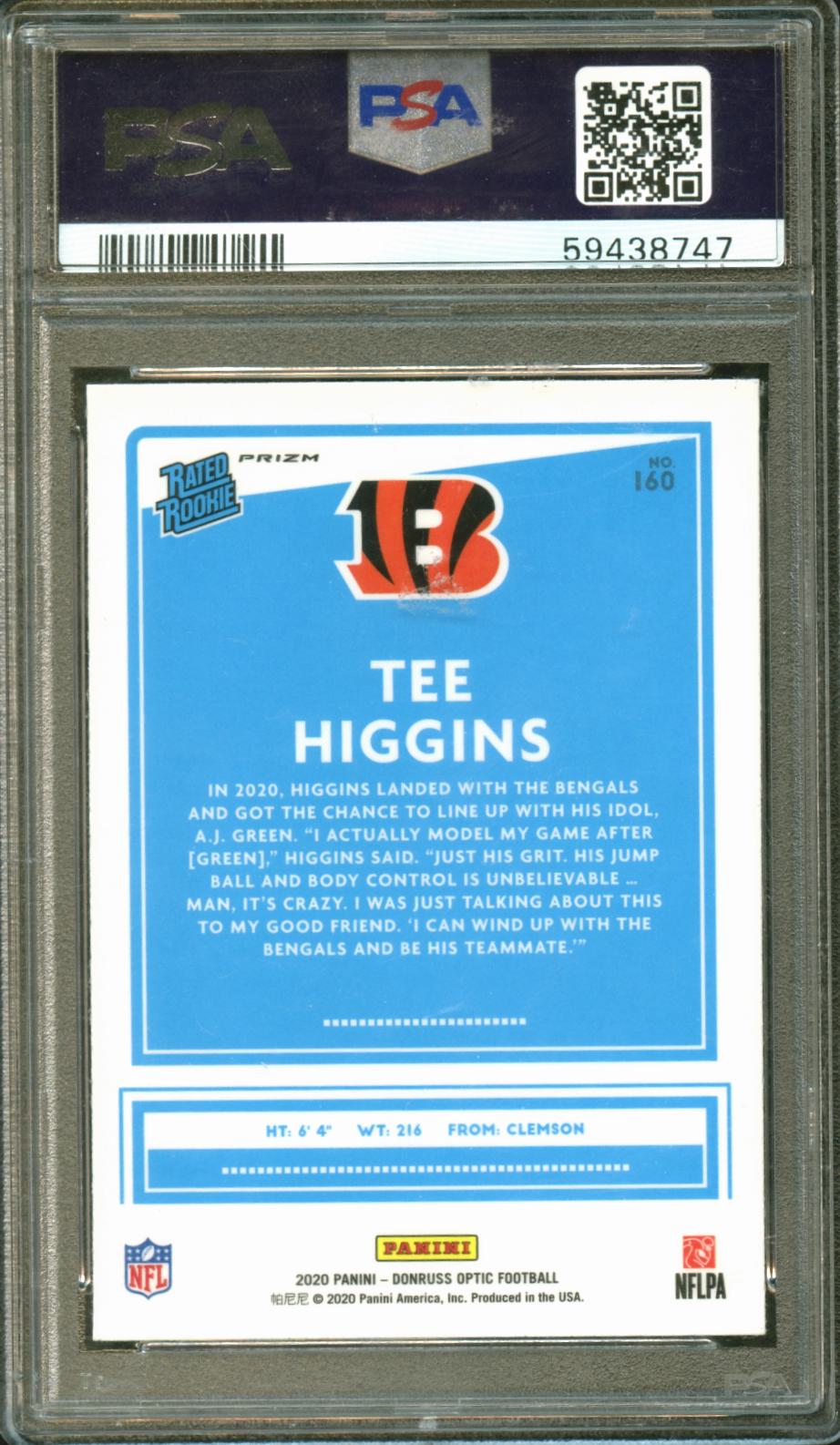 Tee Higgins 2020 Optic Rated Rookie Holo RC Cincinnati Bengals PSA 10