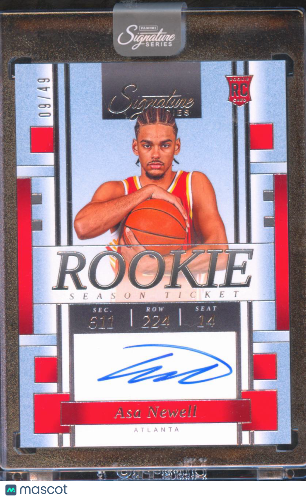 Asa Newell 2025-26 Panini Signature Series Auto Autograph RC 9/49 Hawks
