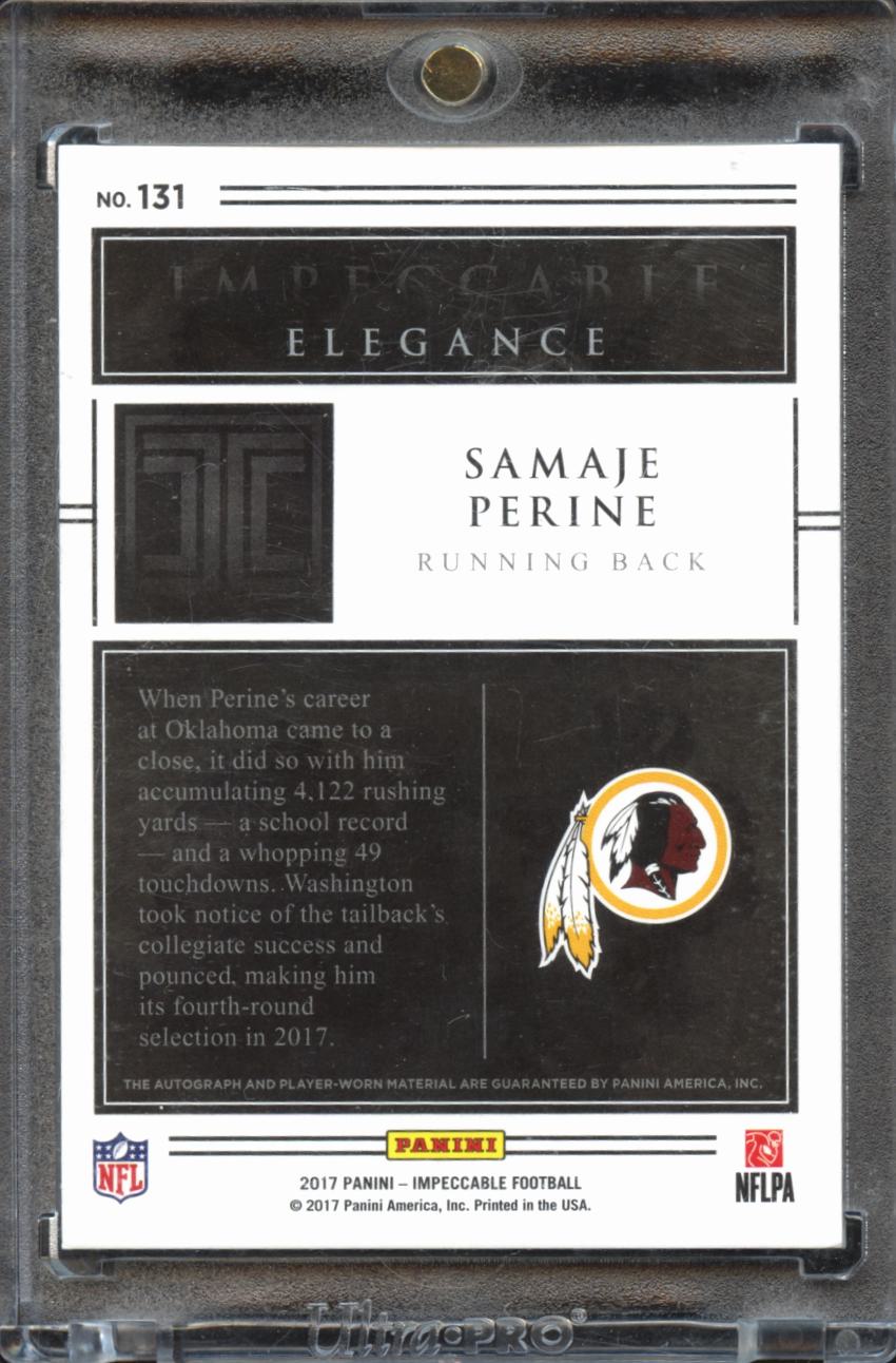 Samaje Perine 2017 Impeccable Auto Autograph Helmet Patch RC /75 Sooners