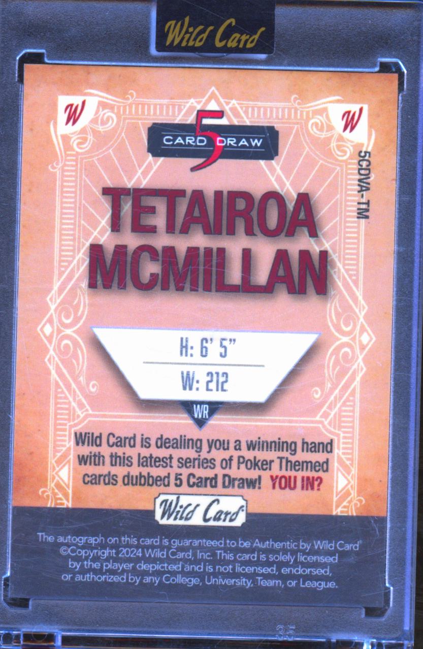 Tetairoa McMillan 2024 Wild Card Auto Autograph RC 1/4 Arizona Carolina Panthers