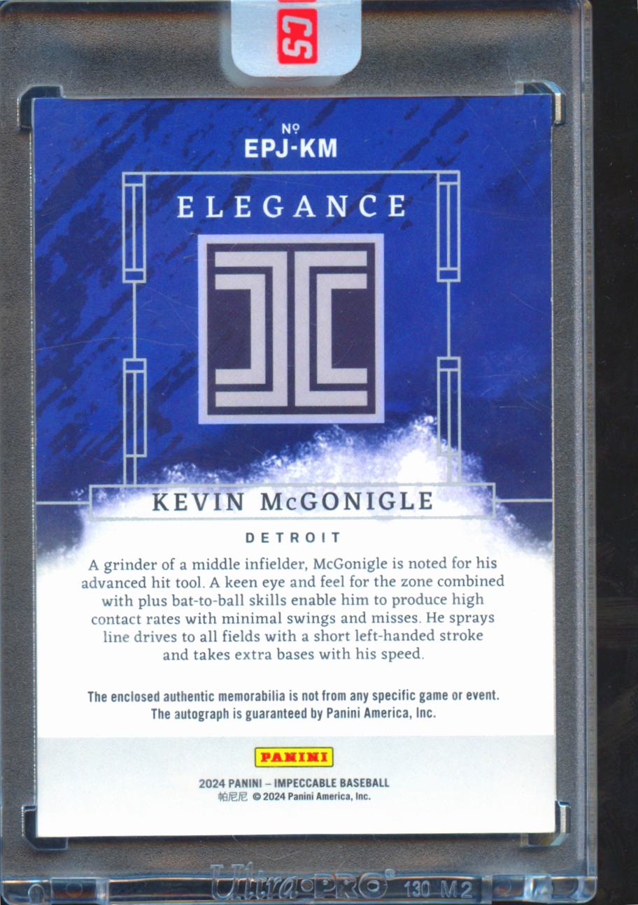 Kevin McGonigle 2024 Impeccable Auto Autograph Patch RC 8/10 Detroit Tigers