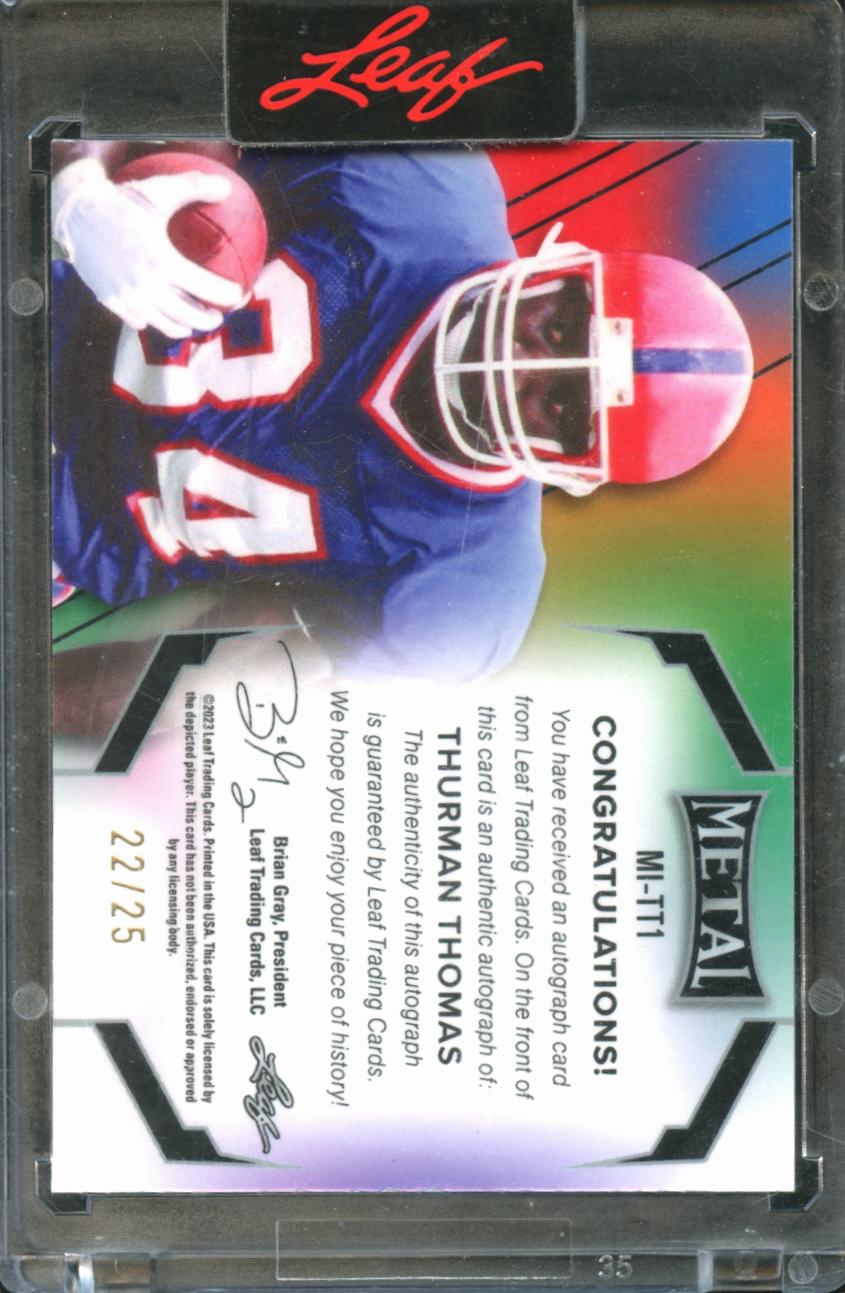 Thurman Thomas 2023 Leaf Metal Inscription Auto Autograph 22/25 Buffalo Bills