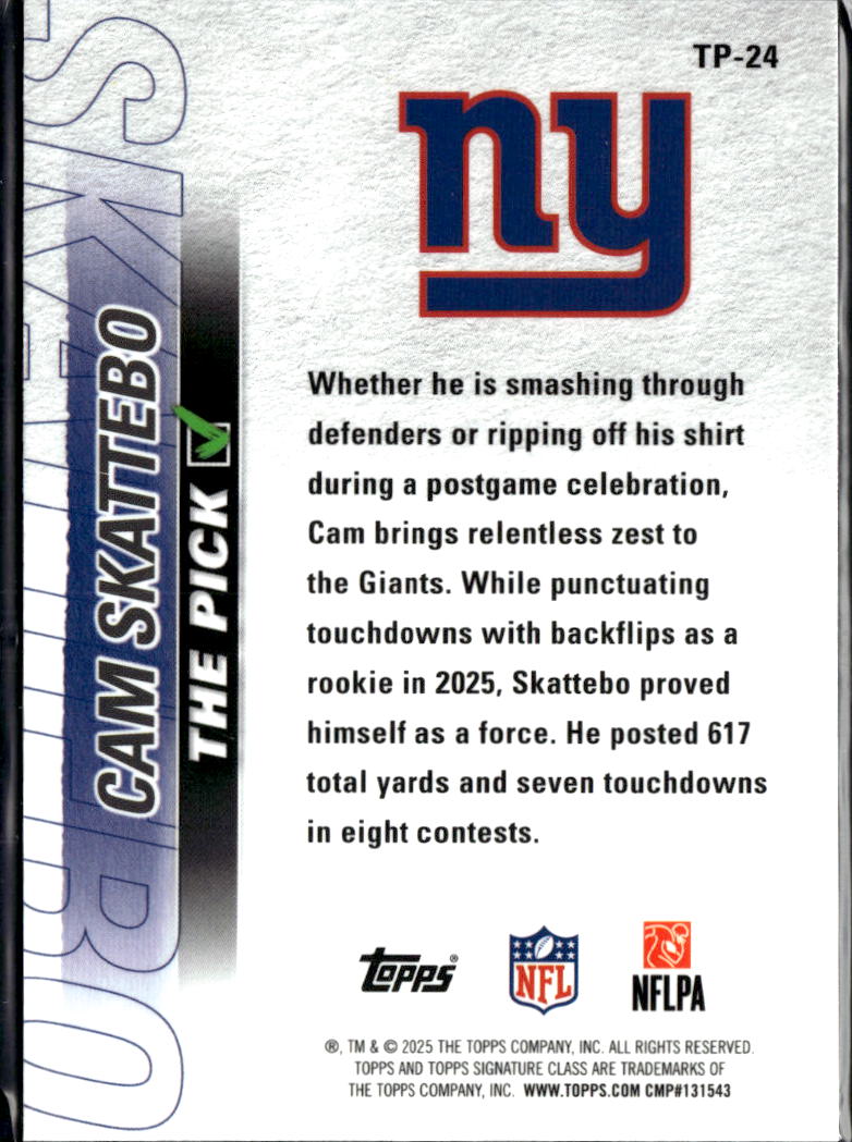 Cam Skattebo 2025 Topps Signature Class Rookie RC New York Giants