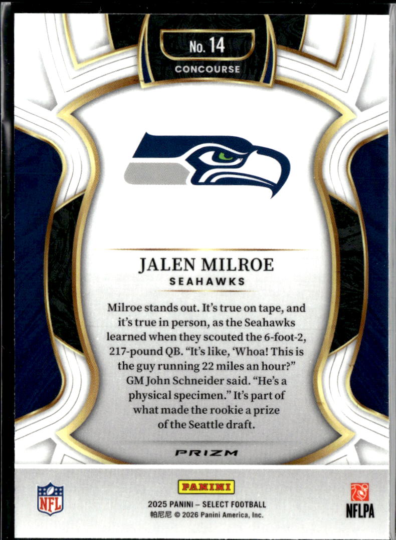 Jalen Milroe 2025 Select Red Black Shock Rookie RC Seattle Seahawks