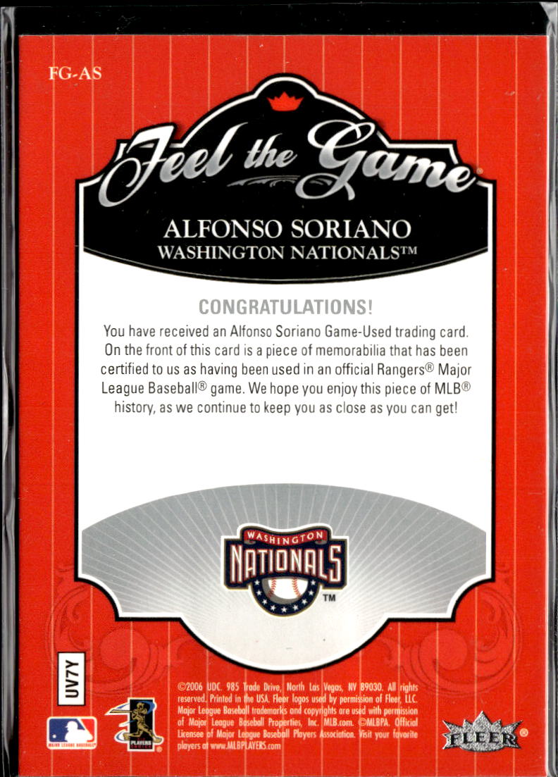 Alfonso Soriano 2006 Fleer Ultra Game Worn Patch Texas Rangers