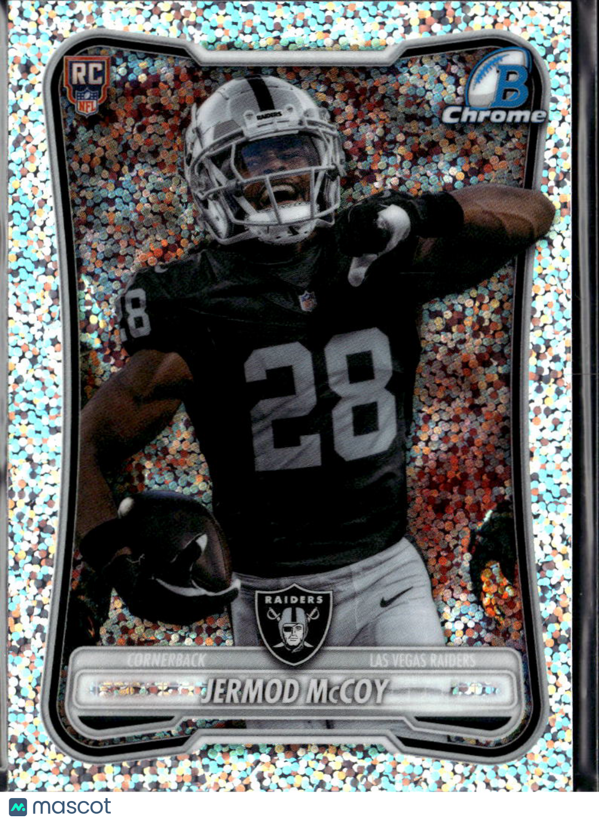Jermod McCoy 2026 Bowman Chrome RC Speckle Refractor Las Vegas Raiders