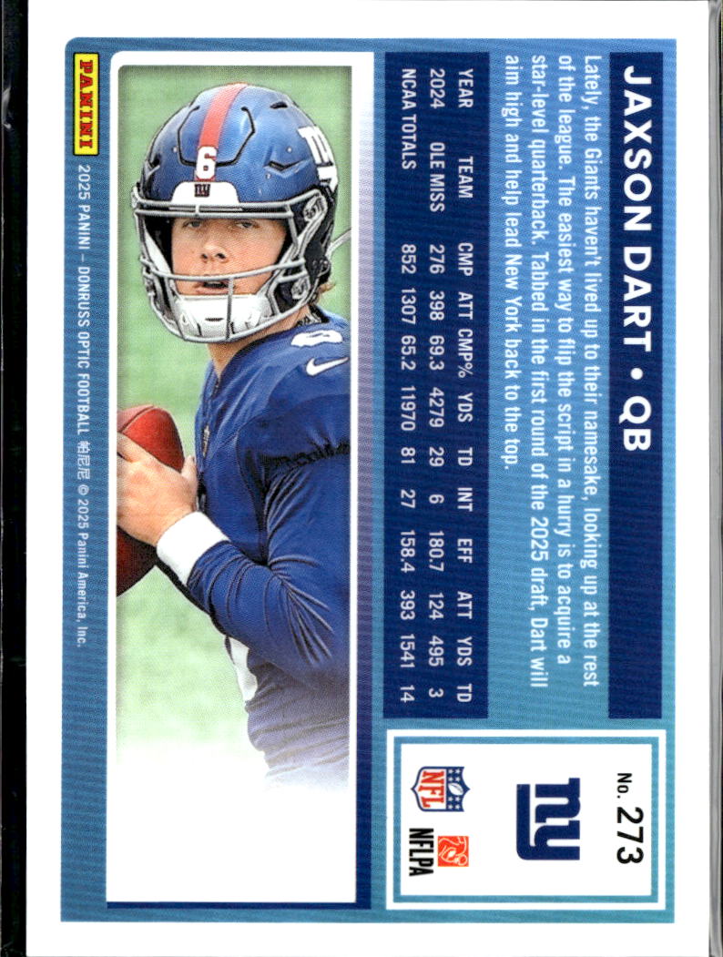 Jaxson Dart 2025 Optic Rated Rookie RC New York Giants