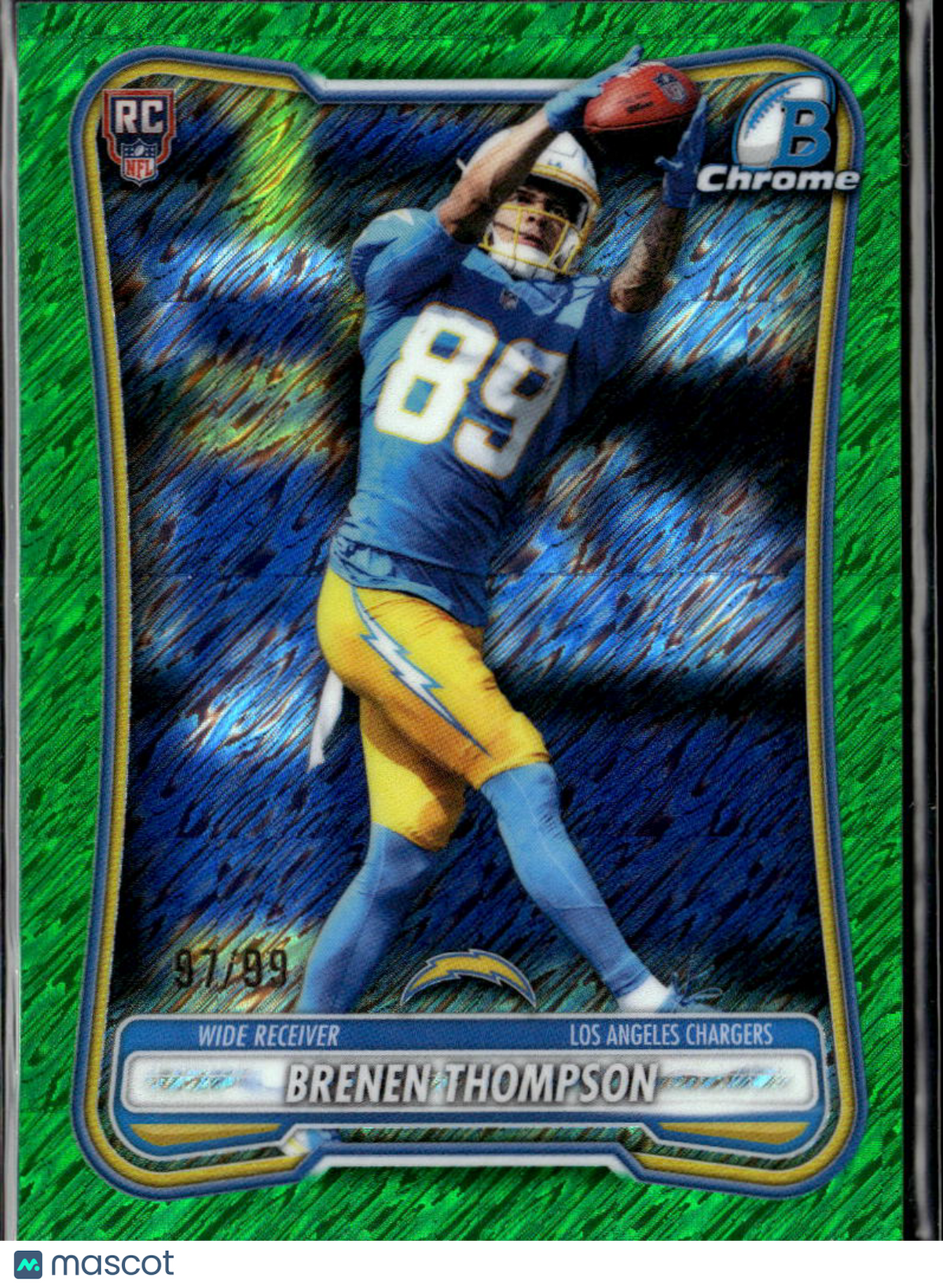 Brenen Thompson 2026 Bowman Chrome RC Green Shimmer /99 Los Angeles Chargers