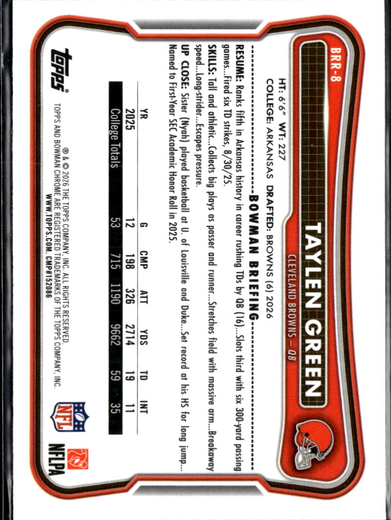 Taylen Green 2026 Topps Bowman Chrome RED Rookie RC Cleveland Browns