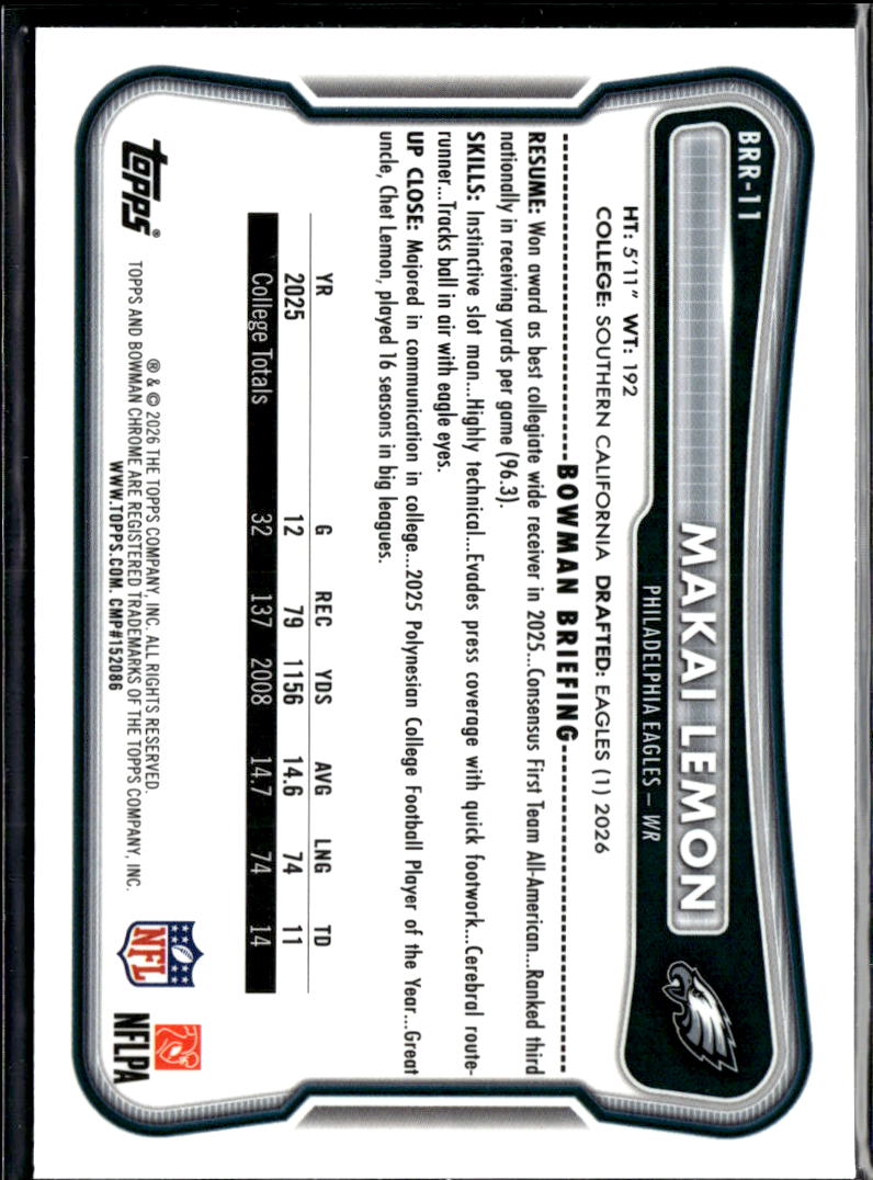 Makai Lemon 2026 Topps Bowman Chrome RC Philadelphia Eagles