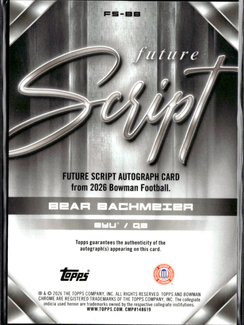 Bear Bachmeier 2026 Bowman Chrome Script GOLD Auto Autograph 45/50 BYU Cougars