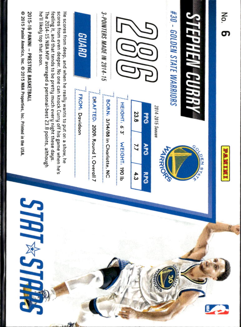 Stephen Curry 2015-16 Prestige Stat Stars Golden State Warriors