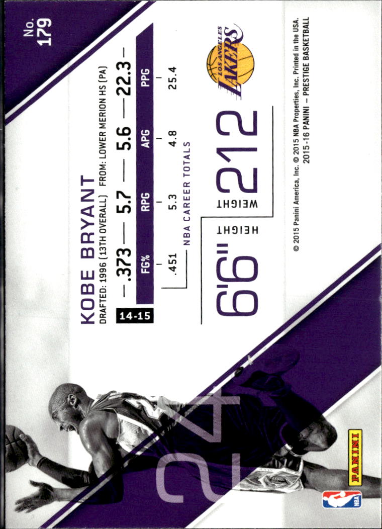 Kobe Bryant 2015-26 Panini Prestige #179 Los Angeles Lakers
