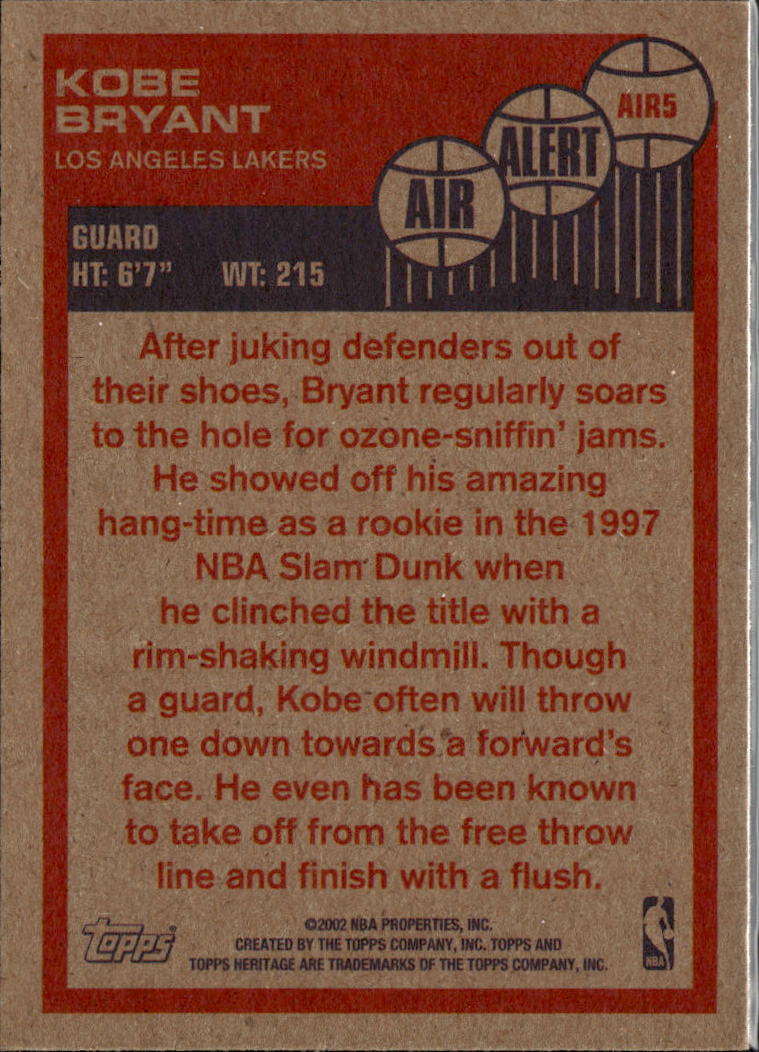 Kobe Bryant 2002 Topps Heritage Air Alert Los Angeles Lakers