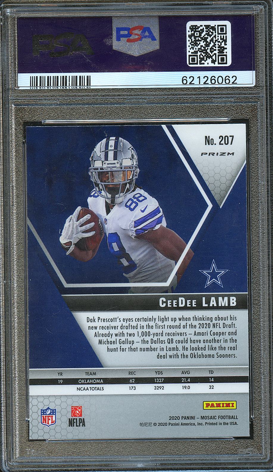Ceedee Lamb 2020 Mosaic Silver Prizm Rookie RC Dallas Cowboys #207 PSA 10