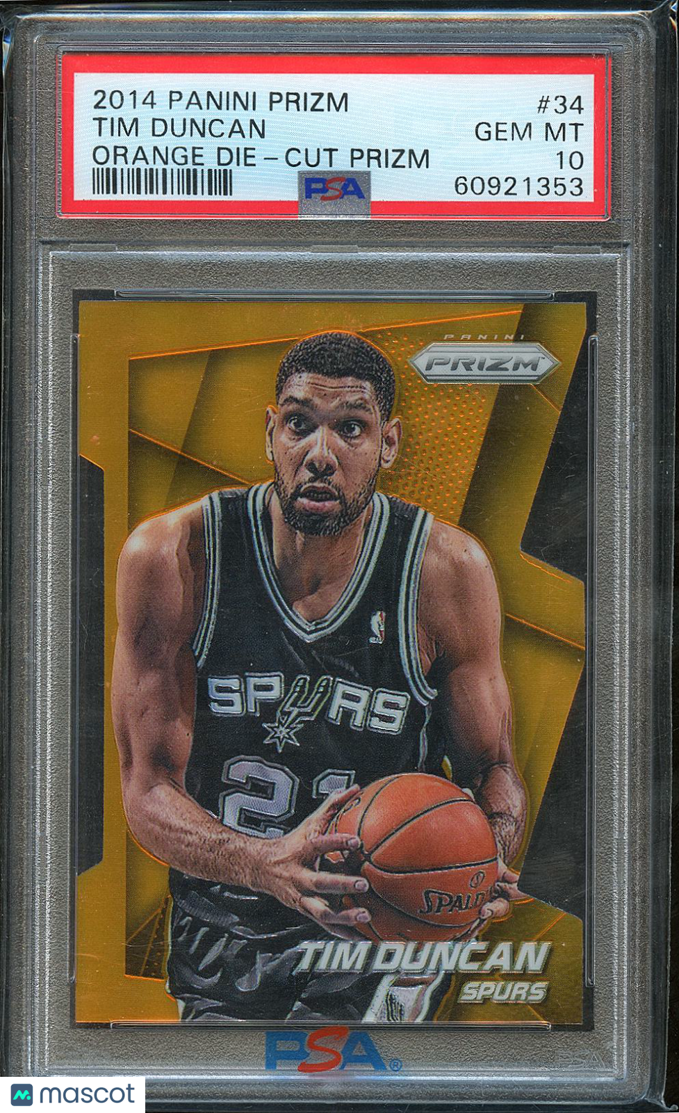 Tim Duncan 2014-15 Prizm Orange Die Cut San Antonio Spurs 105/399 #34 PSA 10