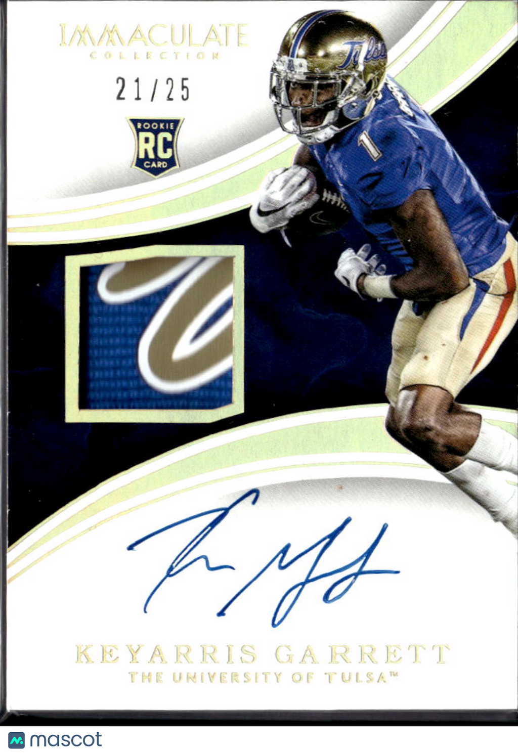 Keyarris Garrett 2016 Immaculate Auto Autograph LOGO Patch RC 21/25 Tulsa