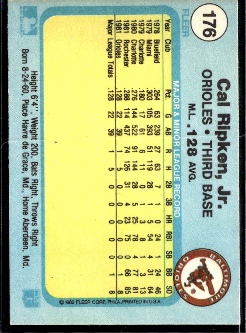 Cal Ripken, Jr. 1982 Fleer Rookie RC #176 Baltimore Orioles