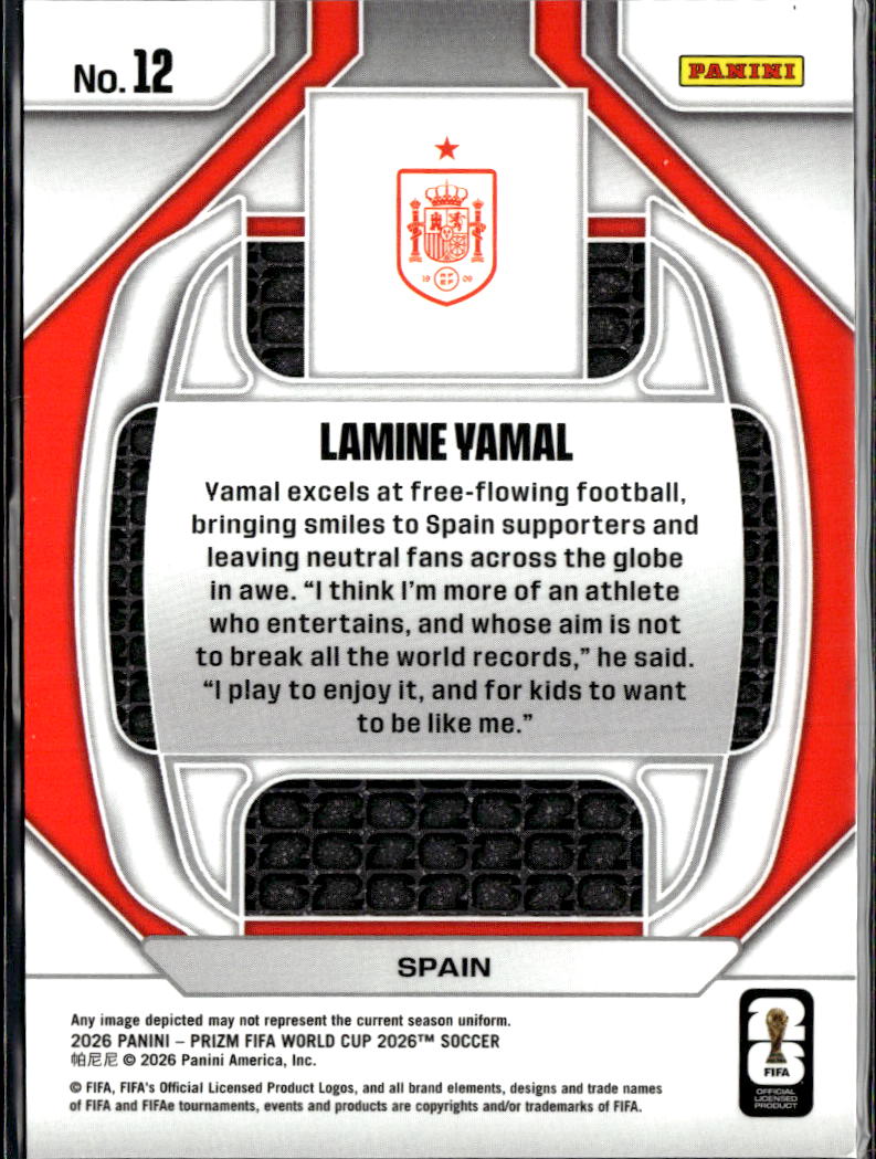 Lamine Yamal 2026 Panini Prizm FIFA World Cup #12 Spain