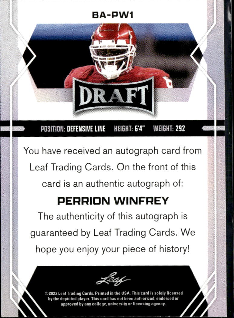 Perrion Winfrey 2022 Leaf Draft RC Auto Autograph Rookie Oklahoma Sooners