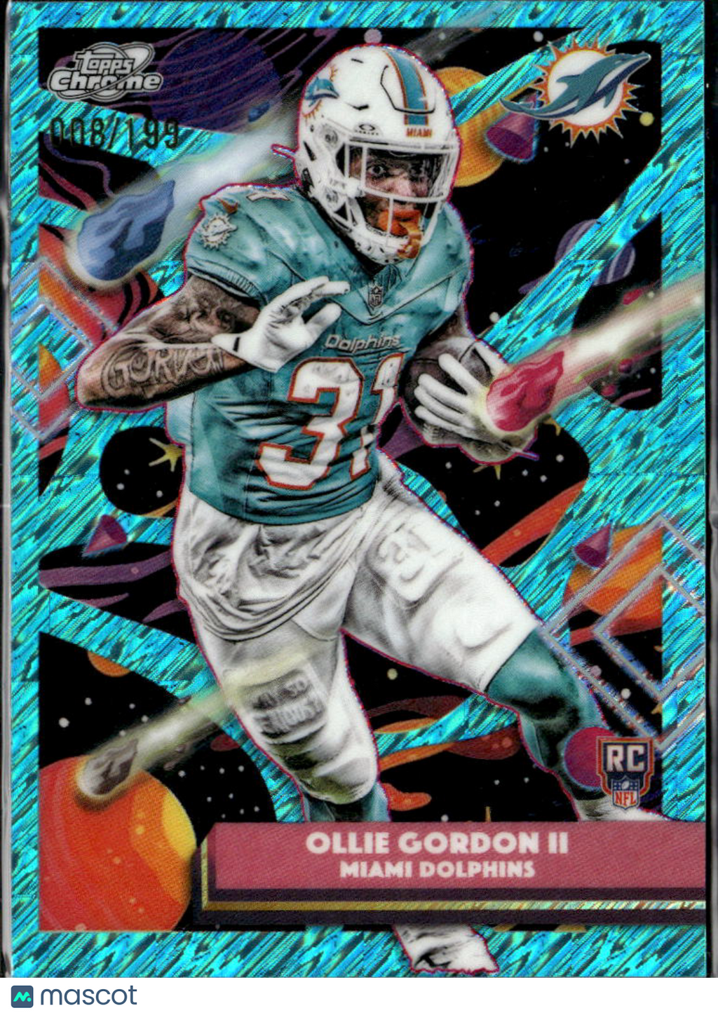 Ollie Gordon II 2025 Topps Chrome Cosmic Aqua Rookie RC /199 Miami Dolphins OSU