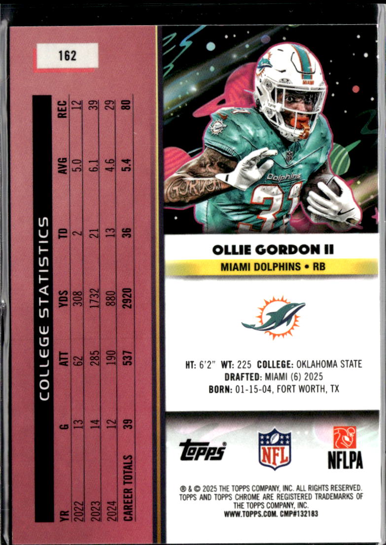 Ollie Gordon II 2025 Topps Chrome Cosmic Aqua Rookie RC /199 Miami Dolphins OSU