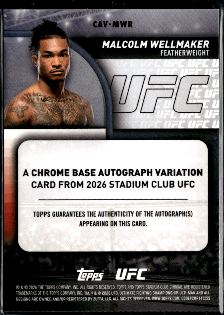 Malcolm Wellmaker 2026 Topps Stadium Club Chrome UFC Auto Autograph Rookie RC