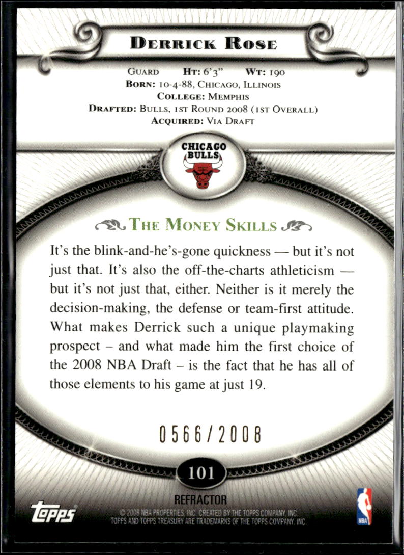 Derrick Rose 2008 Topps Treasury Rookie RC Refractor 566/2008  Chicago Bulls