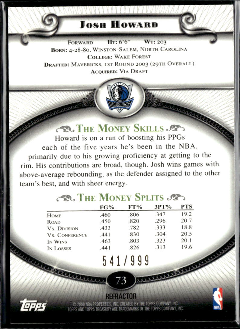 Josh Howard 2008 Topps Treasury Refractor 541/999 Dallas Mavericks