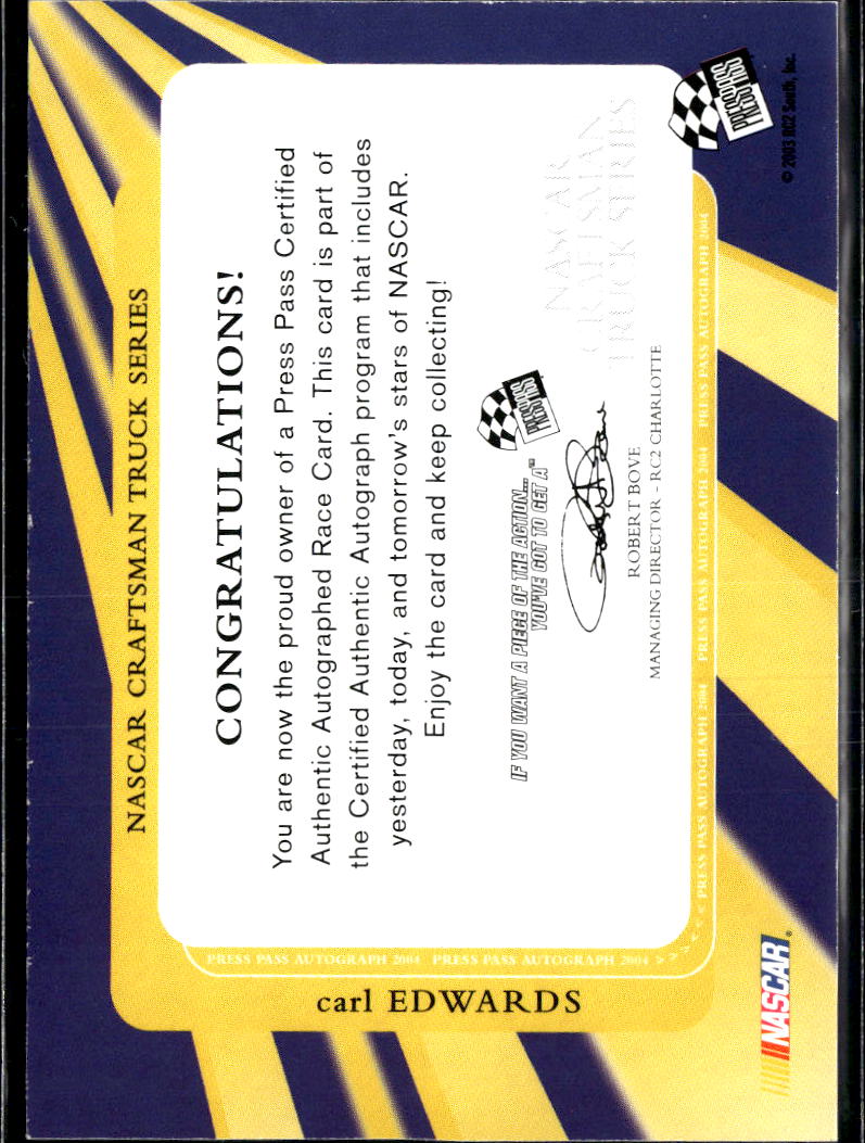 Carl Edwards 2004 Press Pass Autograph Auto Roush Racing