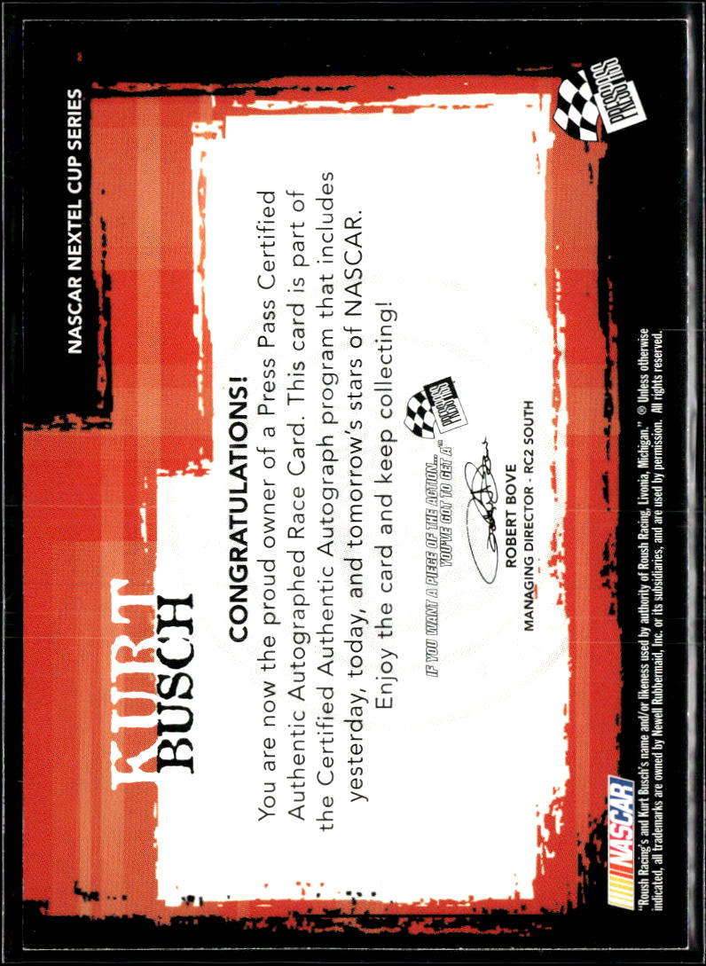Kurt Busch 2005 Press Pass Auto Autograph Roush Racing