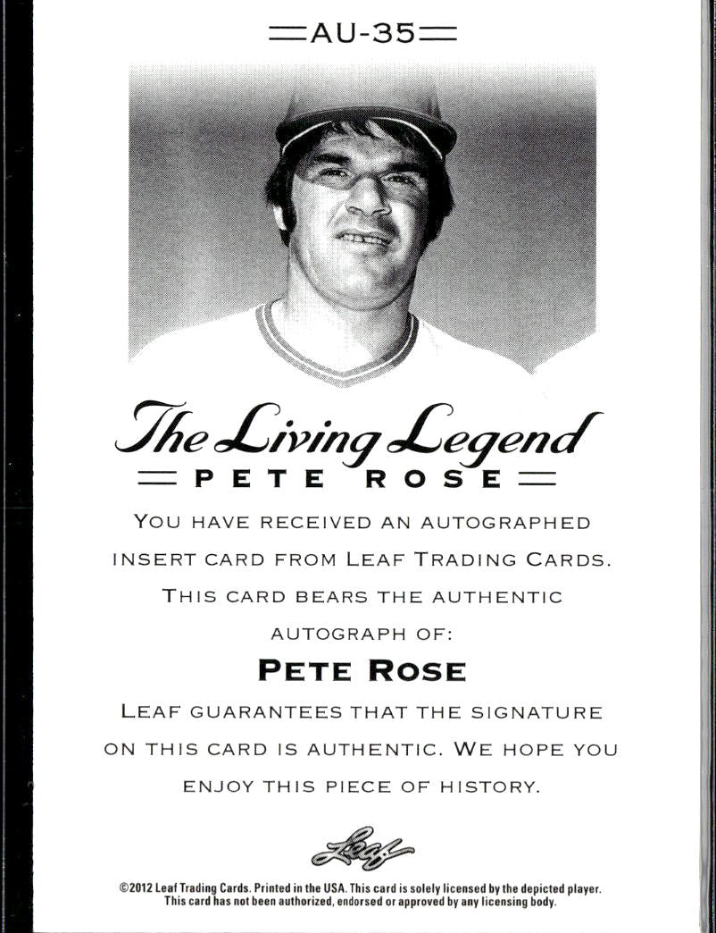 Pete Rose 2012 Leaf The Living Legend Auto Autograph Cincinnati Reds