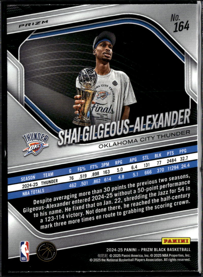 Shai Gilgeous-Alexander 2024-25 Prizm Black Red Wave Oklahoma City Thunder