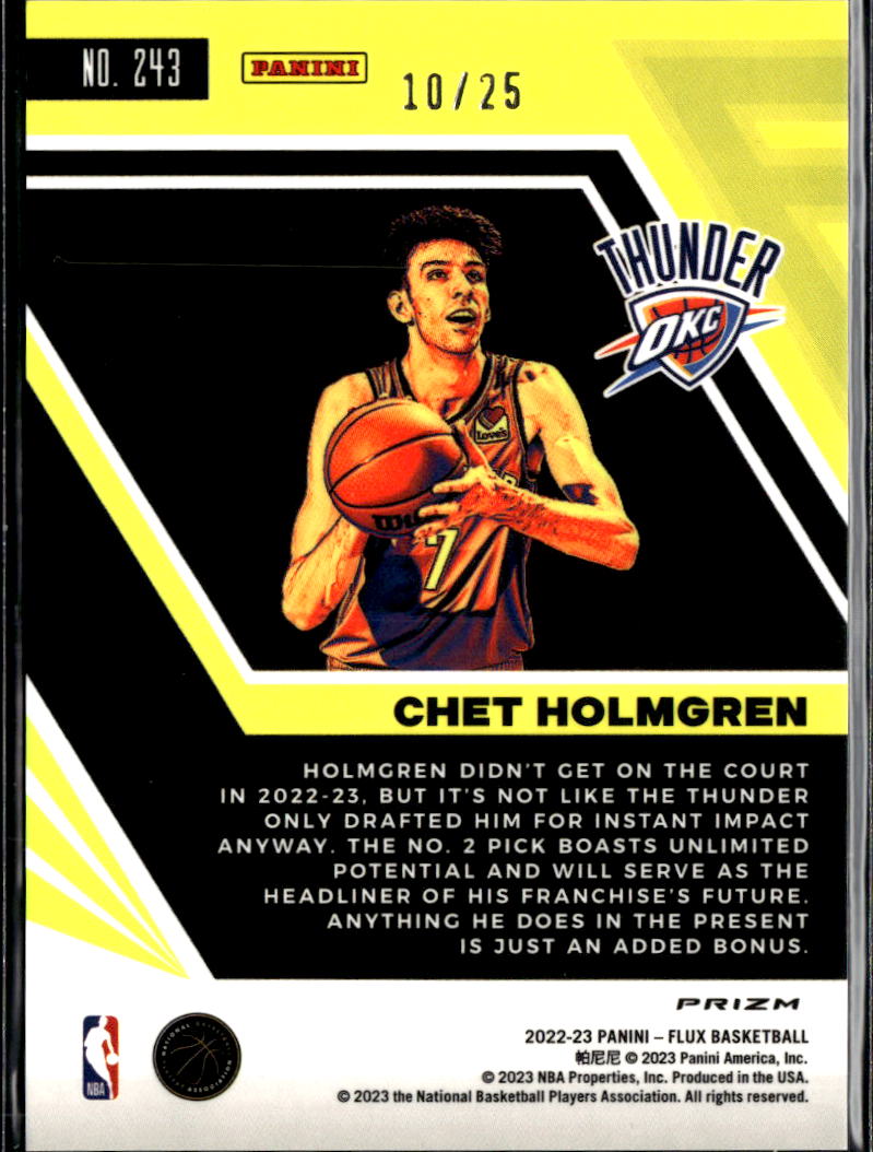 Chet Holmgren 2022-23 Flux Prizm RC Blue Mojo Rookie 10/25 Oklahoma City Thunder