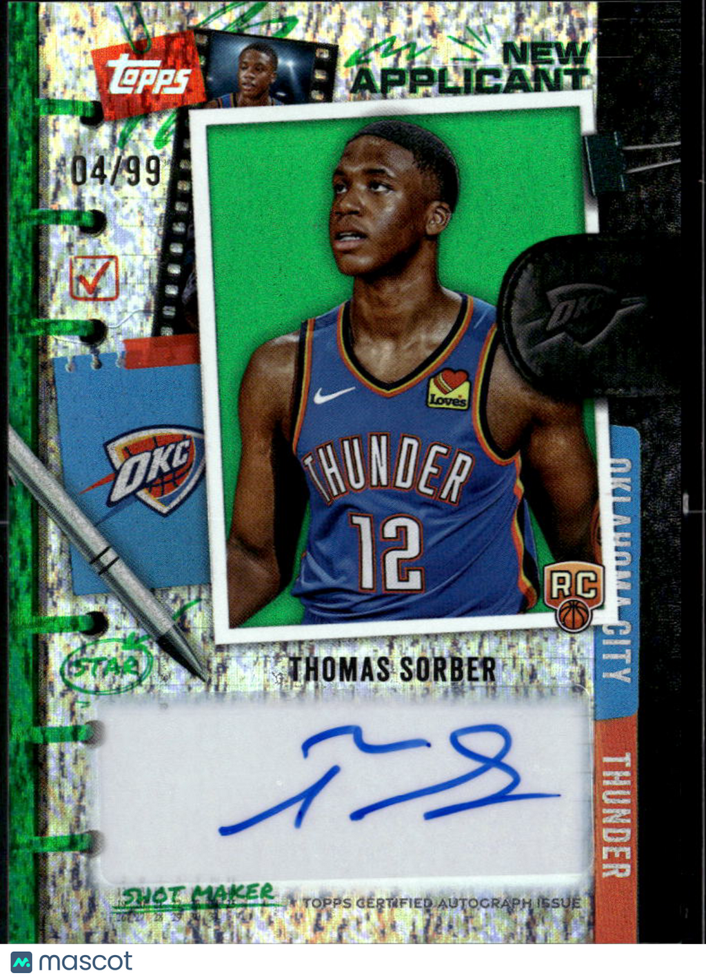 Thomas Sorber 2025 Topps New Applicant Auto Autograph RC 4/99 OKC Thunder