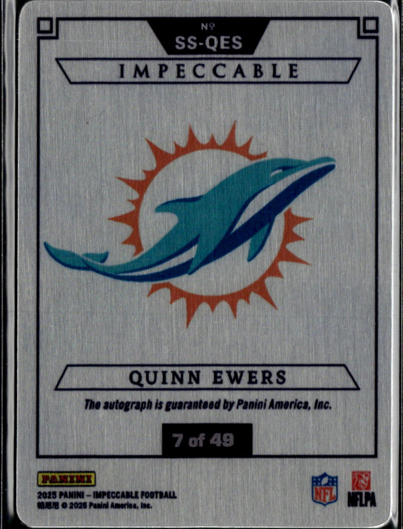 Quinn Ewers 2025 Impeccable Auto Autograph RC 7/49 Miami Dolphins Longhorns