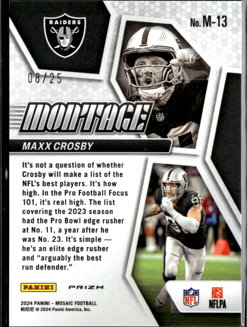 Maxx Crosby 2024 Mosaic Montage White Prizm 8/25 Las Vegas Raiders