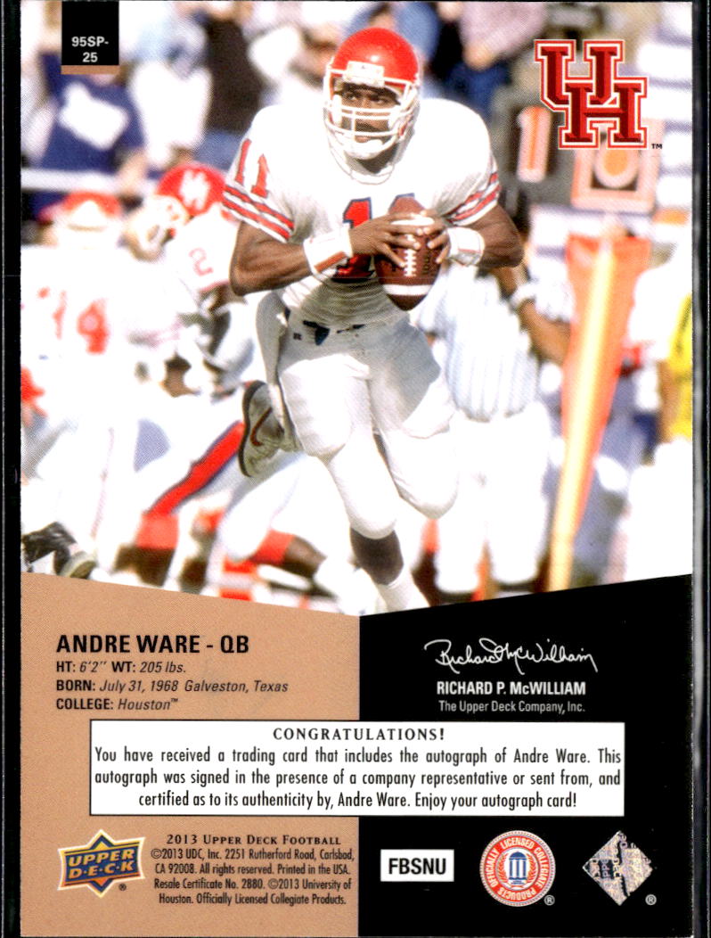 Andre Ware 2013 Upper Deck SP Auto Autograph Houston Cougars