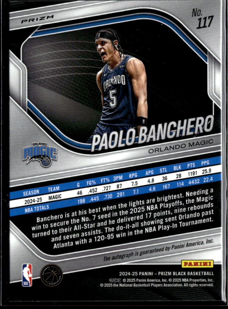Paolo Banchero 2024-25 Prizm Black Auto Autograph Silver Orlando Magic