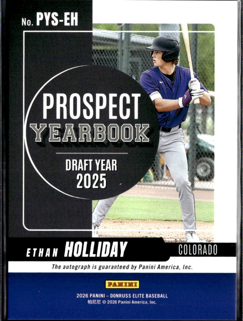 Ethan Holliday 2026 Elite Auto Autograph Rookie RC Colorado Rockies 69/99