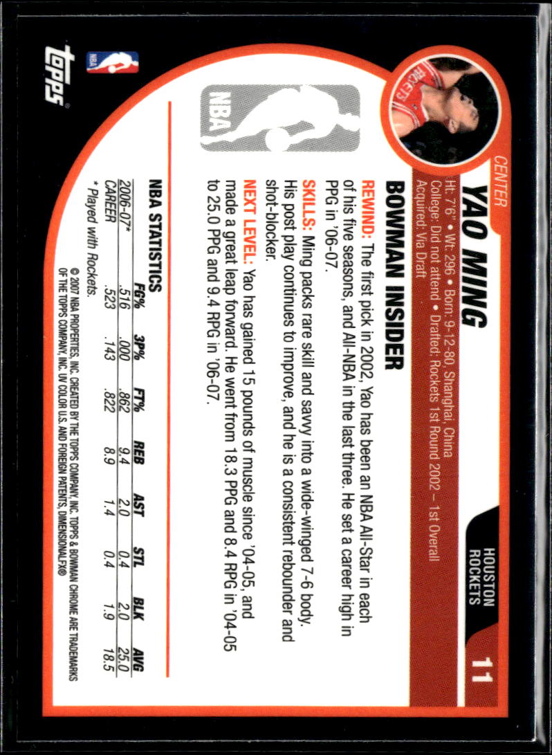 Yao Ming 2007-08 Bowman Chrome Card Houston Rockets