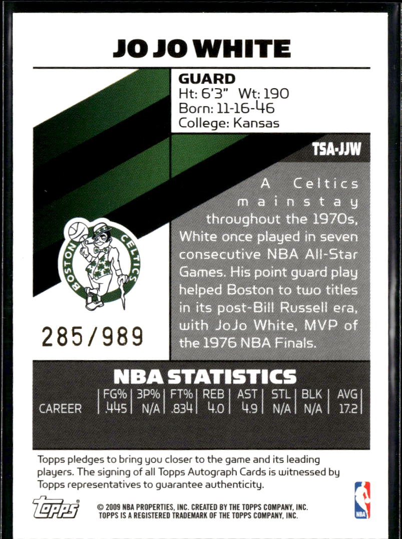 Jo Jo White 2009 Topps Signature Auto Autograph 285/989 Boston Celtics