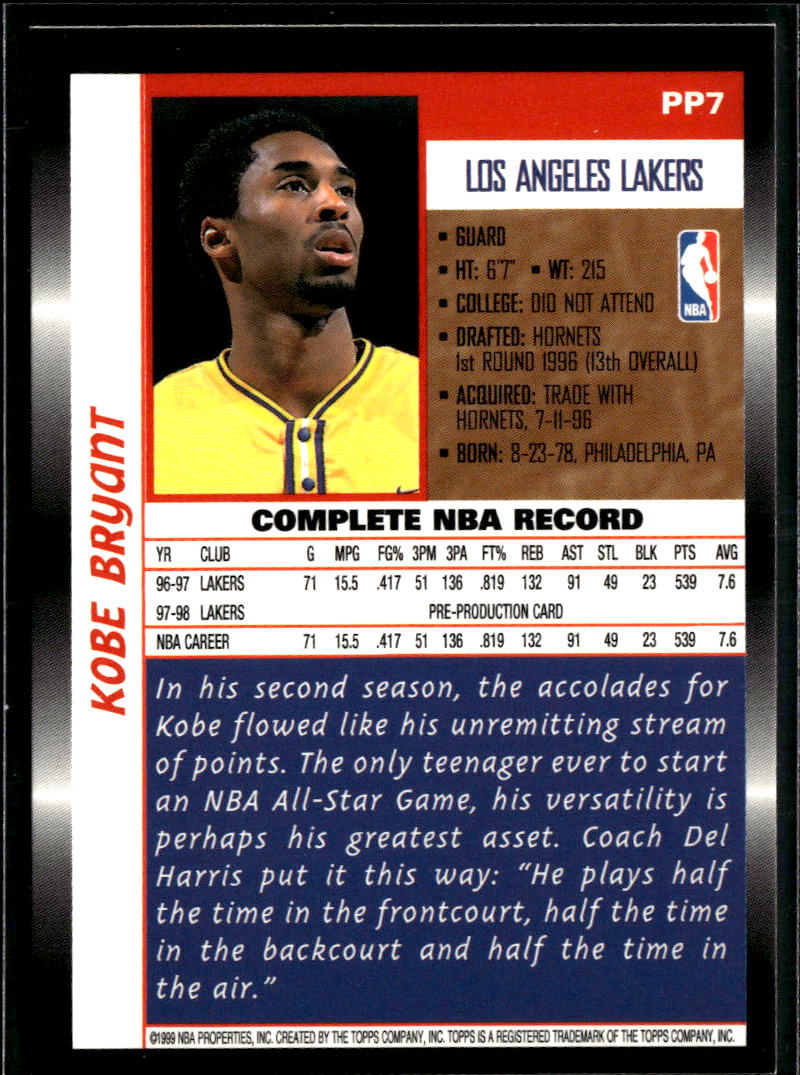 Kobe Bryant 1999-00 Topps Orange #PP7 Los Angeles Lakers