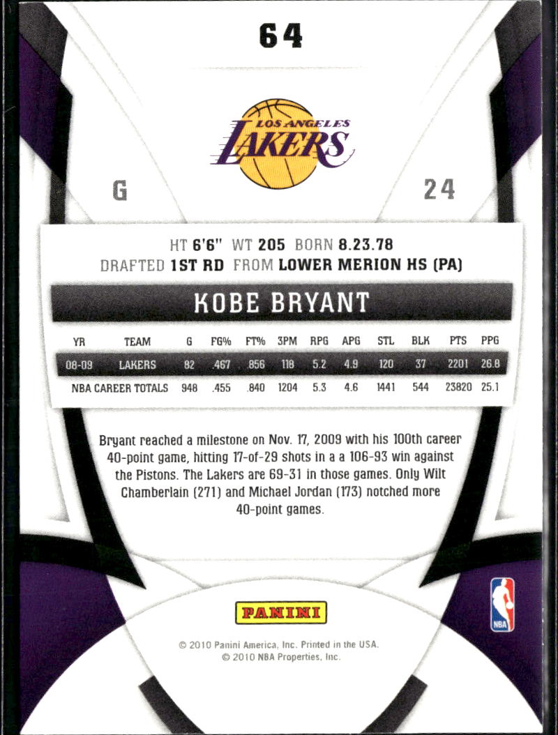 Kobe Bryant 2009-10 Certified #64 Los Angeles Lakers