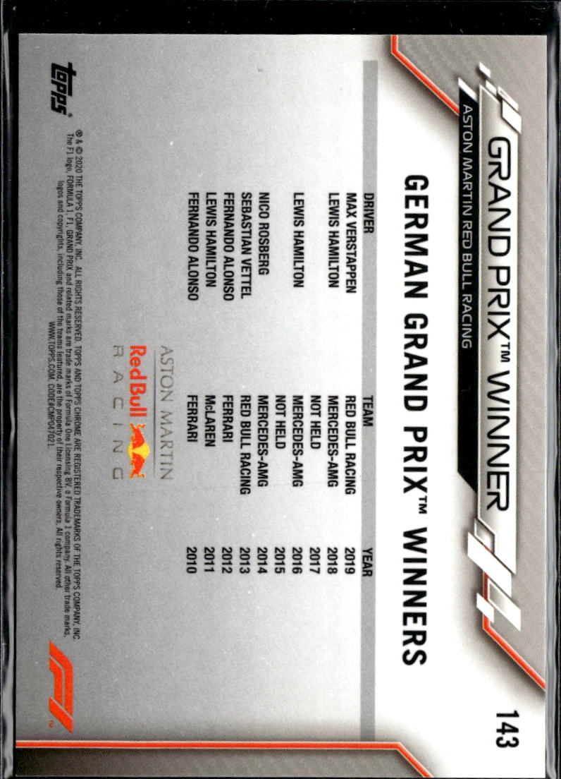 Max Verstappen 2020 Topps Chrome Formula 1 Sapphire #143 Aston Martin Red Bull