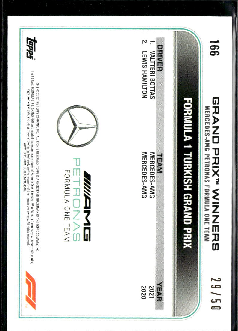 Valtteri Bottas 2022 Topps Formula 1 Gold 23/50 Mercedes