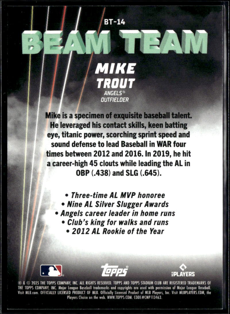Mike Trout 2025 Topps Stadium Club Beam Team Los Angeles Angels