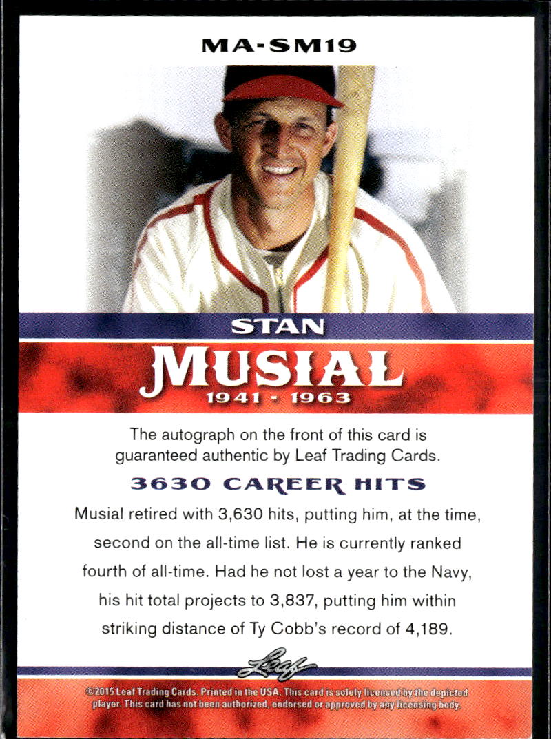 Stan Musial 2015 Leaf Auto Autograph St. Louis Cardinals