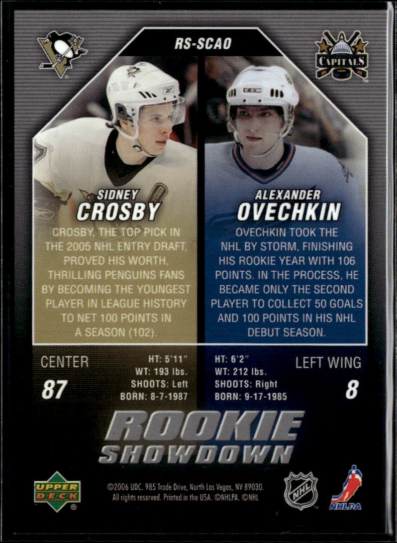 Alexander Ovechkin Sidney Crosby 2006 Upper Deck Rookie Showdown RC
