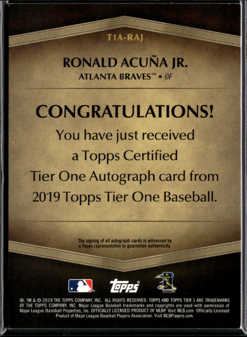 Ronald Acuna Jr. 2019 Topps Tier One Auto Autograph 33/125 Atlanta Braves